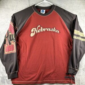 Nebraska Cornhuskers Red Gray Long Sleeve Shirt Mens XL Hunting Retro Huskers‎